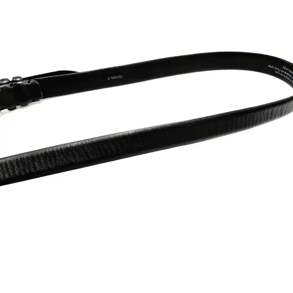 Black Leather Belt Solid Silver Brass Buckle Size 42 Classic Work Office Casual